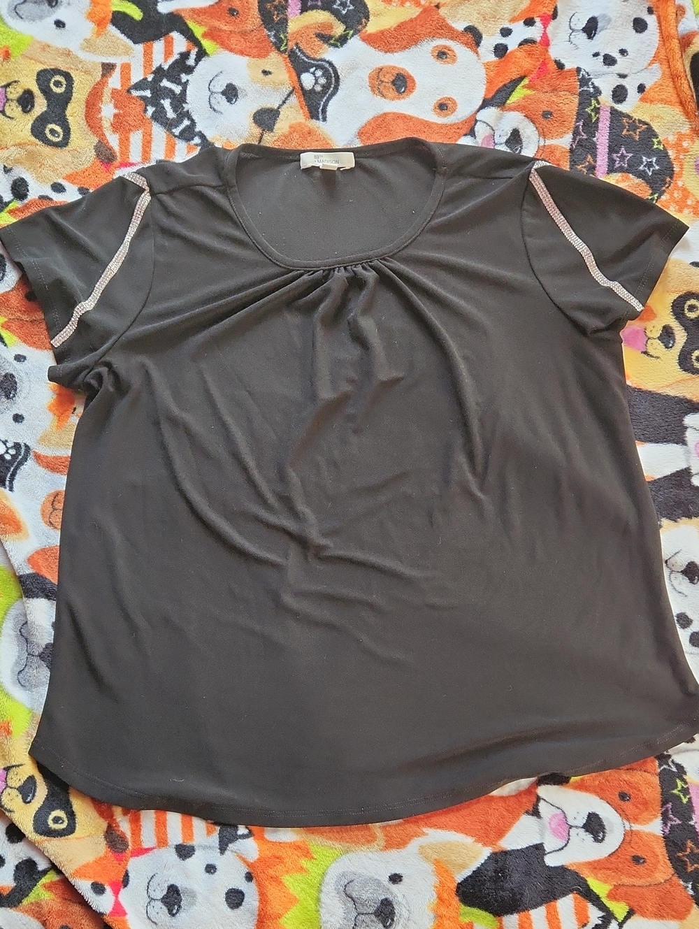 89th + Madison Black Short-Sleeve Women's Top with Rhinestone Sleeves Size Small